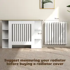 HOMCOM Radiator Cover with Open Storage Shelves, Vertical Slatted Cabinet Shelf Heater Cover for Living Room, Hallway, Medium, White (H: 83 / W: 124 / D: 19 cm) - 4