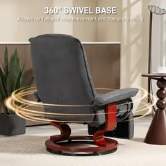 HOMCOM Reclining Swivel Chair, with Footrest - Grey - 5