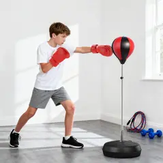 HOMCOM Punching Bag with Stand, 126-144 cm Height Adjustable Boxing Set Free Standing Speed Bag with Gloves and Air Pump for Teenagers Home Gym Workout - 9