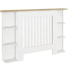 HOMCOM Radiator Cover with Open Storage Shelves, Vertical Slatted Cabinet Shelf Heater Cover for Living Room, Hallway, Medium, White (H: 83 / W: 124 / D: 19 cm) - 1