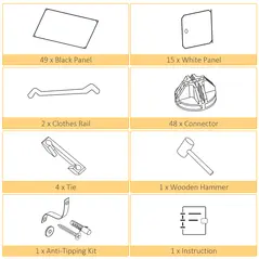 HOMCOM Portable Wardrobe for Bedroom, 15 Cube Closet with Hanging Rail, Modular Storage Cabinet, Plastic Armoire for Space Saving, White and Black - 6