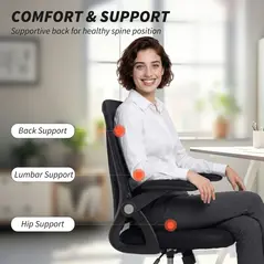 HOMCOM Office Chair, Mesh Desk Chair with Flip-up Armrests, Lumbar Support, Adjustable Height, Black - 4