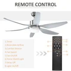 HOMCOM Reversible Ceiling Fan with Light, 6 Blades Indoor Modern Mount LED Lighting Fan with Remote Controller, for Bedroom, Living Room, Silver - 8
