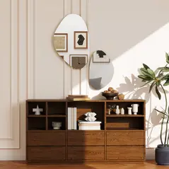 HOMCOM Set of 2 Pebble-Shaped Wall Mirror - Gold Tone - 2