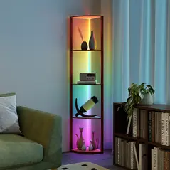 HOMCOM RGB Standing Lamp with Shelves, 4-Tier LED Floor Lamp with Multiple Lighting Modes, Brown - 9