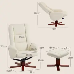 HOMCOM Rocking Recliner Chair with Footstool, PU Leather Recliner Armchair with Wood Base, Upholstered Reclining Chair for Living Room Bedroom, Cream - 3