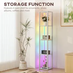 HOMCOM RGB LED Floor Lamp with Shelves, Modern Dimmable Standing Lamp with Remote Control, Adjustable Brightness & Speed for Living Room, Bedroom, Office, Grey - 6