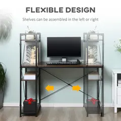 HOMCOM Reversible Computer Desk with Storage Shelves on Left or Right, Industrial Reversible Writing Desk for Home Office, Study, Easy Assembly, 120 x 64 x 121cm, Rustic Brown and Black - 4