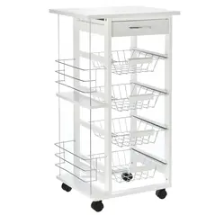 HOMCOM Rolling Kitchen Cart, Utility Storage Cart with 4 Basket Drawers & Side Racks, Wheels for Dining Room, White - 1