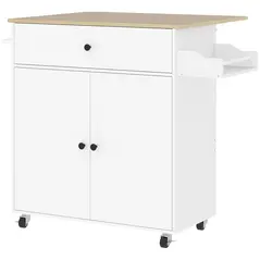 HOMCOM Rolling Kitchen Island with Drop Leaf, Kitchen Storage Cart with Drawer, Spice Rack and Towel Rack, White - 1