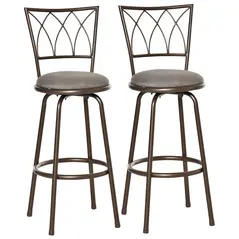HOMCOM Set of 2 Bar Chairs Swivel Armless Upholstered Metal Frame Barstools with Backrest & Footrest, Bronze - 1