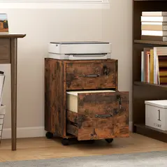 HOMCOM Rolling File Cabinet with 2 Drawers, Mobile Filing Cabinet with Hanging File Folder for Letter Sized Documents, Rustic Brown - 2
