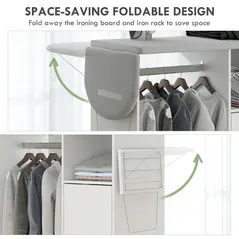 HOMCOM Rolling Ironing Board Cabinet, Foldable Ironing Station with Storage, Wheels for Home, Laundry Room, White - 5