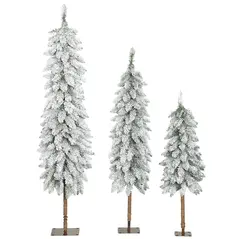 HOMCOM Set of 3 Pencil Flocked Christmas Tree, 3ft 4ft 5ft - 1
