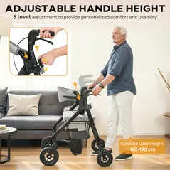 HOMCOM Rollator Walker Wheelchair, with Seat - Grey - 5