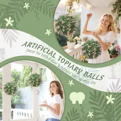 HOMCOM Set of 2 Artificial Plant Topiary Balls, UV-protected Fake Decorative Plants, Pink - 4