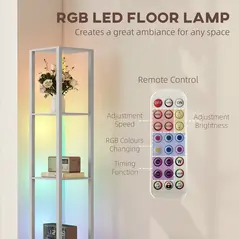 HOMCOM RGB LED Floor Lamp with Shelves, Modern Dimmable Standing Lamp with Remote Control, Adjustable Brightness & Speed for Living Room, Bedroom, Office, Grey - 5
