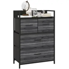 HOMCOM Rustic Chest of Four Fabric Drawers - Black - 1
