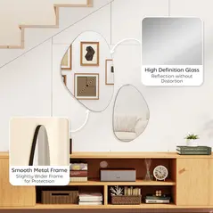 HOMCOM Set of 2 Pebble-Shaped Wall Mirror - Black - 6