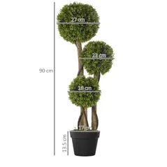 HOMCOM Set of 2 Decorative Artificial Tree Boxwood Ball Topiary Tree in Pot, Fake Plant for Home Indoor Outdoor Decor, 90 cm, Light Green - 3