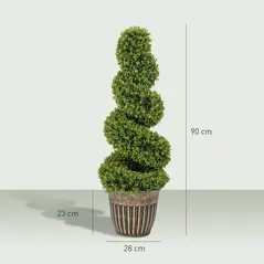 HOMCOM Set of 2 Artificial Plants, Topiary Spiral Boxwood Trees with Pot, for Home Indoor Outdoor Decor, 90cm - 3