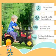 HOMCOM Ride On Tractor for Kids, 3 in 1 Ride On Excavator Toy Car with Adjustable Bucket, Digger and Removable Trailer, Pretend Play Construction Truck for 3-6 Years - 5