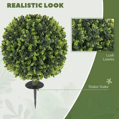 HOMCOM Set of 2 40 cm Artificial Boxwood Topiary Ball Bush with Integrated Ground Stake, Indoor Outdoor UV Resistant Faux Greenery, Faux Plants for Garden, Porch, Balcony - 4