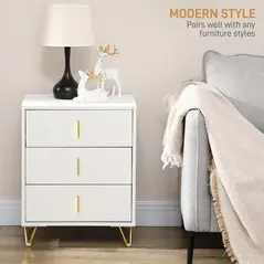 HOMCOM Set of 2 Elegant Chest of Three Drawers - White/Gold-Tone - 4