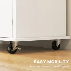 HOMCOM Rolling Kitchen Island Storage Trolley with Rubber Wood Top & Drawers for Dining Room, White - 7