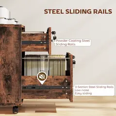 HOMCOM Rolling File Cabinet with 2 Drawers, Mobile Filing Cabinet with Hanging File Folder for Letter Sized Documents, Rustic Brown - 8