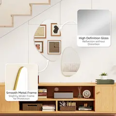 HOMCOM Set of 2 Pebble-Shaped Wall Mirror - Gold Tone - 6