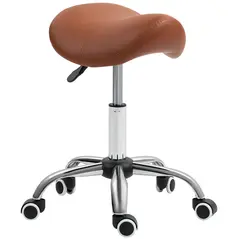 HOMCOM Saddle Stool, Height Adjustable Salon Chair for Massage Spa, Faux Leather, Brown - 1