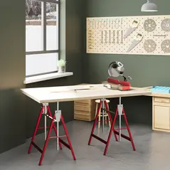 HOMCOM Set of 2 Adjustable Telescopic Builders Trestle, DIY Steel Work Bench Carpenter, Folding Saw Horse Tools Red - 2