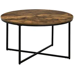 HOMCOM Round Coffee Table, Industrial Side Table with Metal Frame, Large Coffee Tables for Living Room, Bedroom, Rustic Brown - 1