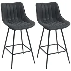HOMCOM Set of 2 PU Leather Swivel Bar Stools - Black - 1