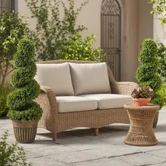 HOMCOM Set of 2 Artificial Plants, Topiary Spiral Boxwood Trees with Pot, for Home Indoor Outdoor Decor, 90cm - 9