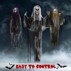 HOMCOM Set of 3 Hanging Skeleton Halloween Decorations, Scary Flying Ghost for Garden, Party, 90/110/170cm - 5