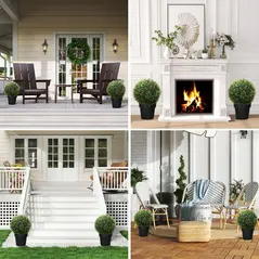 HOMCOM Set of 2 Artificial Plant Topiary Balls, UV-protected Fake Decorative Plants, Faux Plants for Home Indoor Outdoor Decor, 45cm, Green - 2