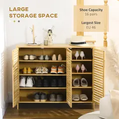 HOMCOM Rustic Shoe Cabinet, 3 Door Shoe Storage Cabinet with 8 Shelves, Natural Wood Finish - 4