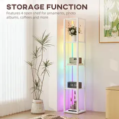 HOMCOM RGB LED Floor Lamp with Shelves, Modern Dimmable Standing Lamp with Remote Control, Adjustable Brightness & Speed for Living Room, Bedroom, Office, White - 6