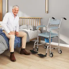 HOMCOM Rolling Shower Wheelchair for Seniors, Bedside Commode Chair with Locking Wheels, Seat, Backrest, Arms, Grey - 2