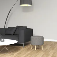 HOMCOM Round Linen-Look Storage Ottoman - Light Grey - 8