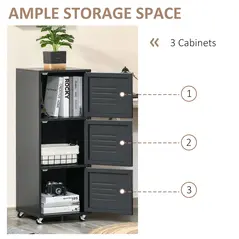 HOMCOM Rolling Storage Cabinet 3-Tier Mobile File Cabinet with Wheels & Metal Doors for Home Office, Living Room, Black - 4