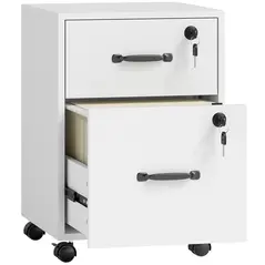 HOMCOM Rolling File Cabinet with 2 Drawers, Mobile Filing Cabinet with Hanging File Folder for Letter Sized Documents, White - 1