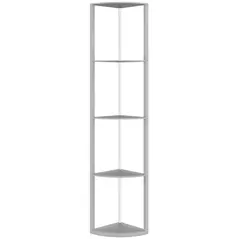 HOMCOM RGB LED Floor Lamp with Shelves, 5-Tier Dimmable Standing Lamp with Adjustable Brightness and Remote Control, Modern Corner Display Shelf Unit for Living Room Bedroom Office, Grey - 1