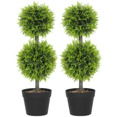 HOMCOM Set of 2 Decorative Artificial Trees, Topiary Ball-shaped Boxwood Trees in Pot, Fake Plants for Home Indoor outdoor Decor, 60cm, 2 Tree Balls - 1