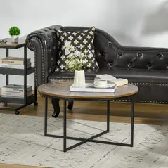 HOMCOM Round Coffee Table, Industrial Side Table with Metal Frame, Large Coffee Tables for Living Room, Bedroom, Rustic Brown - 6