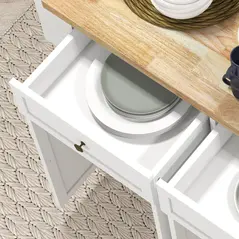 HOMCOM Rolling Kitchen Island Storage Trolley with Rubber Wood Top & Drawers for Dining Room, White - 9