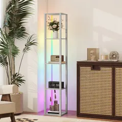 HOMCOM RGB LED Floor Lamp with Shelves, Modern Dimmable Standing Lamp with Remote Control, Adjustable Brightness & Speed for Living Room, Bedroom, Office, Grey - 3