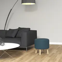 HOMCOM Round Linen-Look Storage Ottoman - Blue - 8